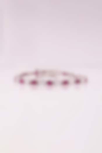 White Rhodium Finish Cubic Zirconia & Red Stone Tennis Bracelet In Sterling Silver by PRATA