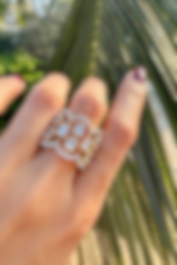 Gold Finish White Stone Ring In Sterling Silver by PRATA at Pernia's Pop Up Shop