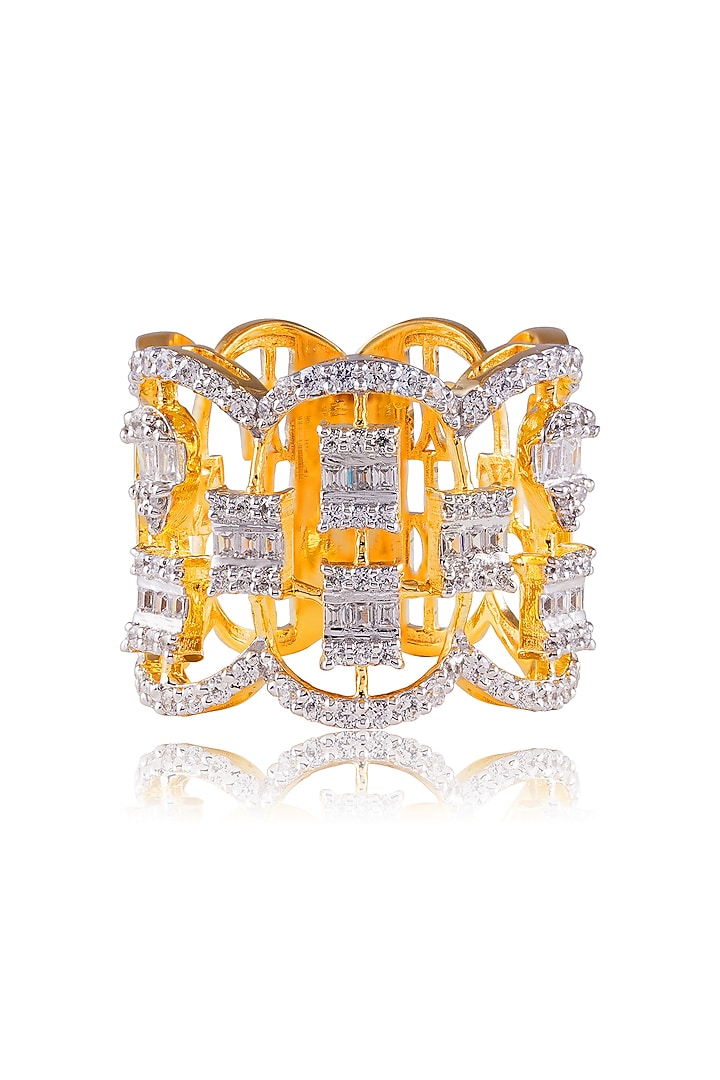 Gold Finish White Stone Ring In Sterling Silver by PRATA at Pernia's Pop Up Shop