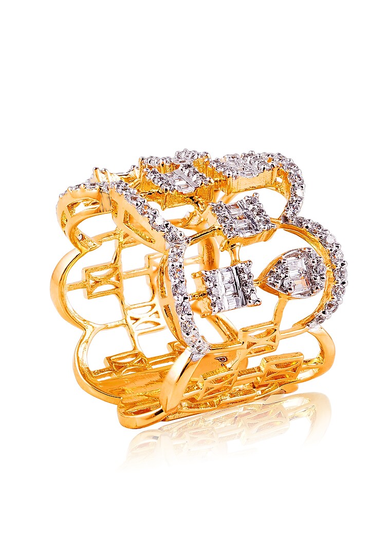 Gold Finish White Stone Ring In Sterling Silver by PRATA at Pernia's Pop Up Shop