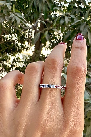 White Finish Multi-Colored Gemstone Ring In Sterling Silver by PRATA