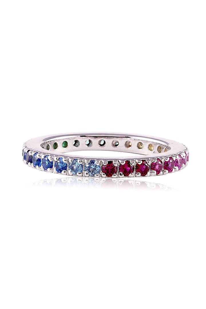 White Finish Multi-Colored Gemstone Ring In Sterling Silver by PRATA at Pernia's Pop Up Shop
