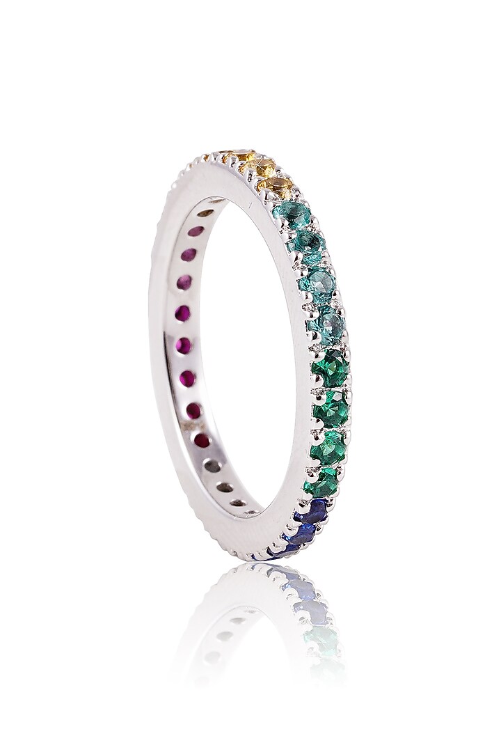 White Finish Multi-Colored Gemstone Ring In Sterling Silver by PRATA at Pernia's Pop Up Shop