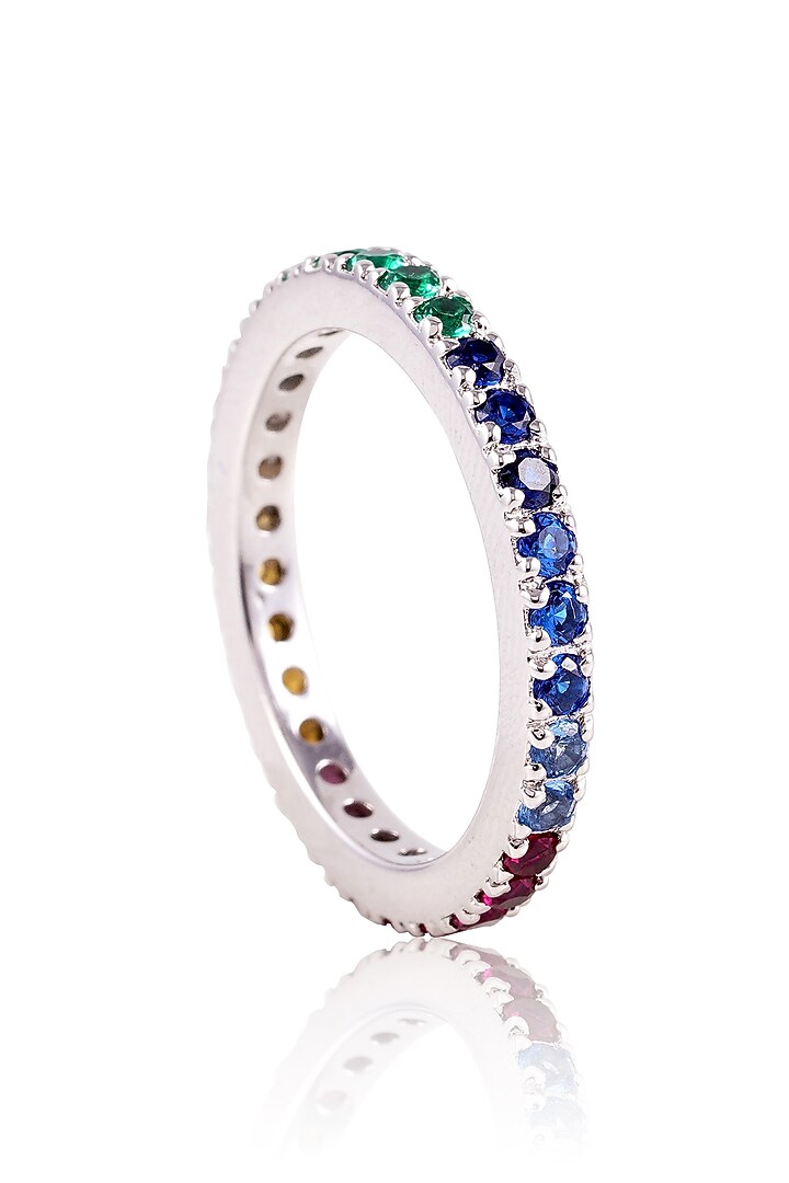 White Finish Multi-Colored Gemstone Ring In Sterling Silver by PRATA at Pernia's Pop Up Shop
