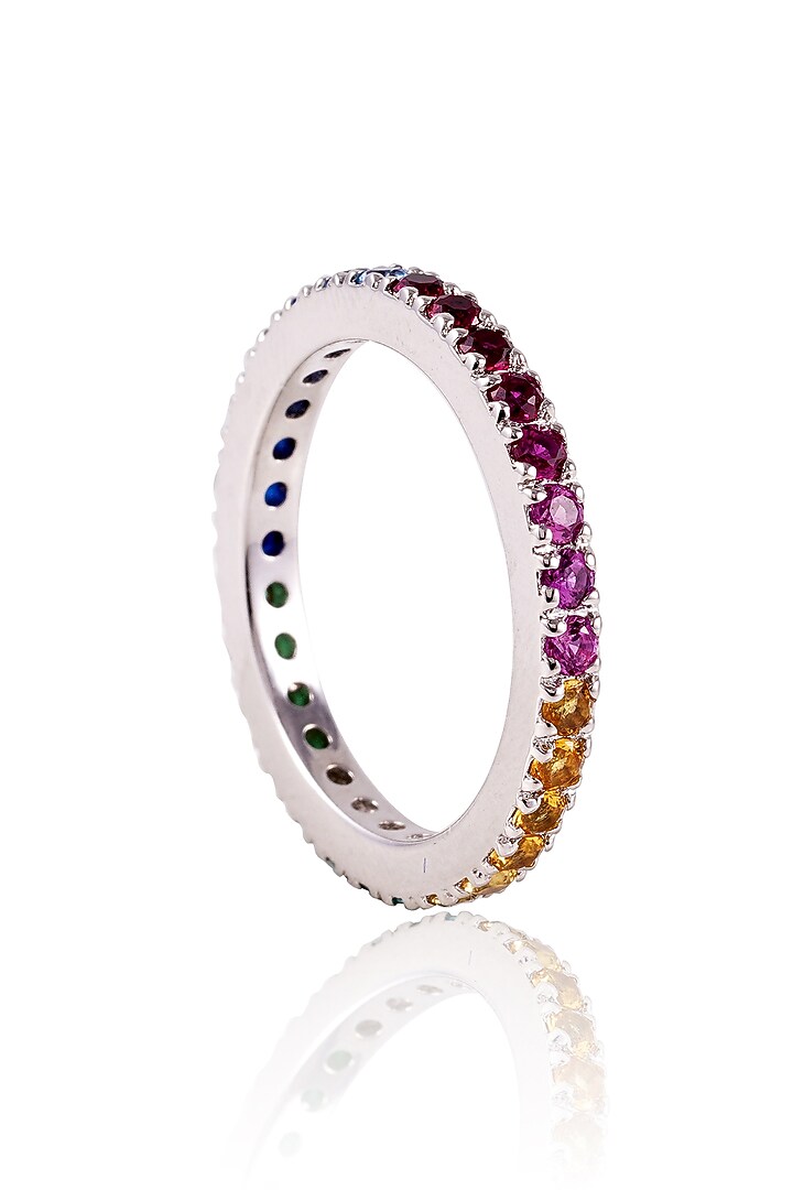 White Finish Multi-Colored Gemstone Ring In Sterling Silver by PRATA at Pernia's Pop Up Shop