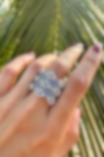 White Finish Diamond & Deep Blue Stone Ring In Sterling Silver by PRATA at Pernia's Pop Up Shop