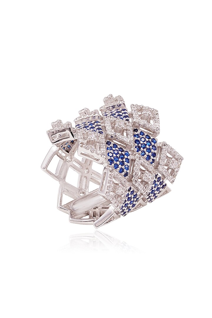 White Finish Diamond & Deep Blue Stone Ring In Sterling Silver by PRATA at Pernia's Pop Up Shop