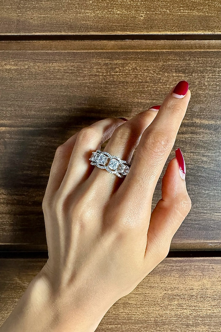 White Finish Diamond Ring In Sterling Silver by PRATA at Pernia's Pop Up Shop