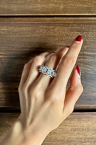 White Finish Diamond Ring In Sterling Silver by PRATA