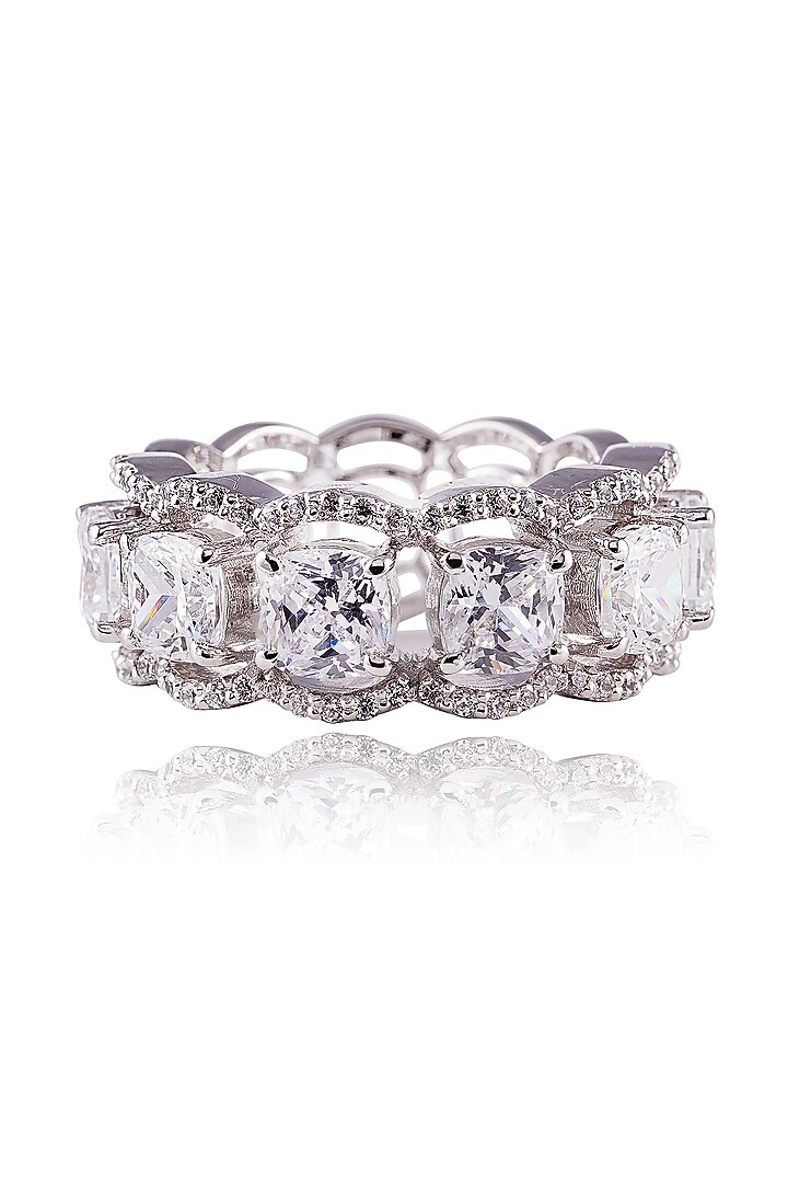 White Finish Diamond Ring In Sterling Silver by PRATA at Pernia's Pop Up Shop