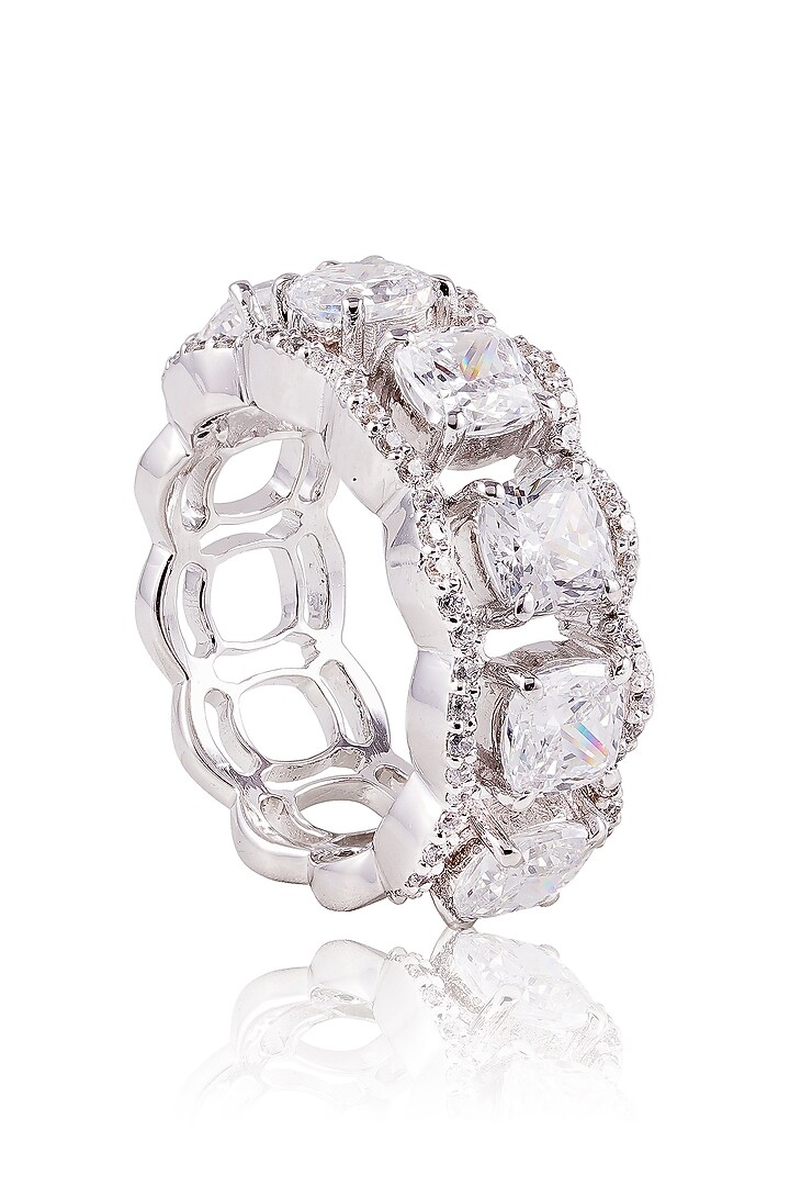 White Finish Diamond Ring In Sterling Silver by PRATA at Pernia's Pop Up Shop