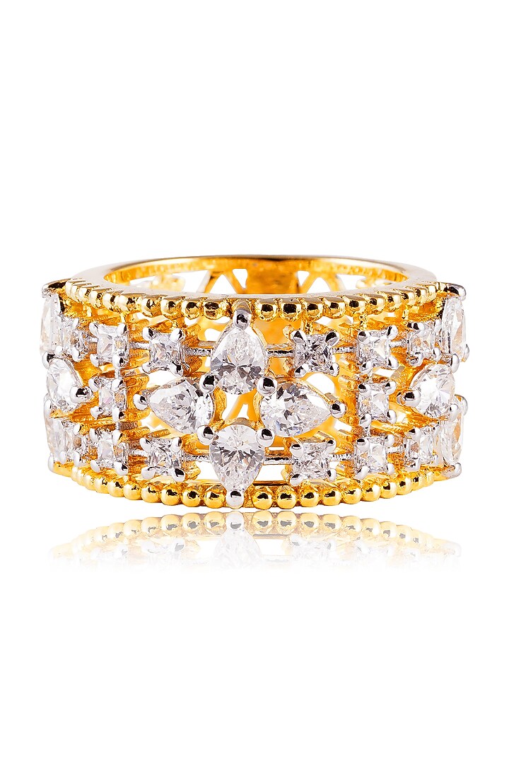 Gold Finish Diamond Ring In Sterling Silver by PRATA at Pernia's Pop Up Shop