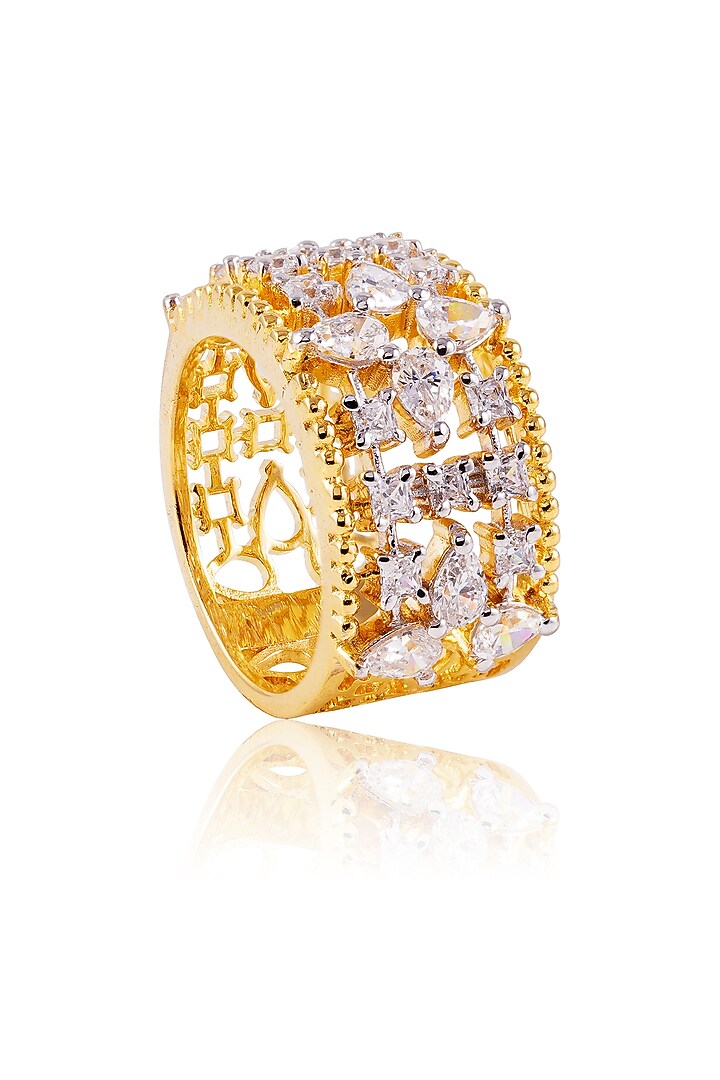 Gold Finish Diamond Ring In Sterling Silver by PRATA at Pernia's Pop Up Shop