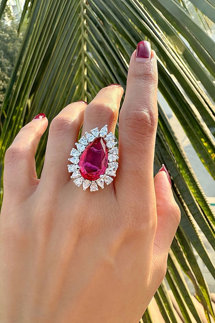 White Finish Pink Tourmaline Ring In Sterling Silver by PRATA at Pernia's Pop Up Shop