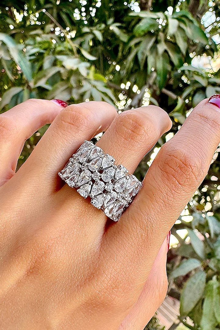 White Finish Pearl-Cut Stone Ring In Sterling Silver by PRATA at Pernia's Pop Up Shop