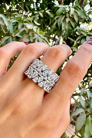 White Finish Pearl-Cut Stone Ring In Sterling Silver by PRATA