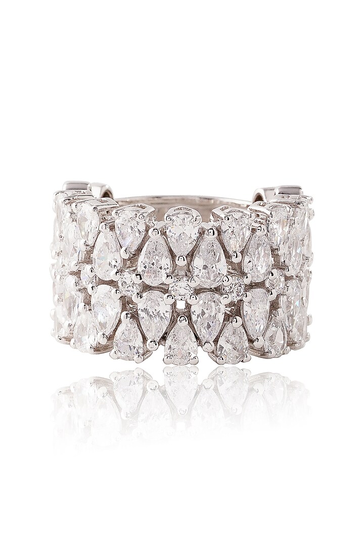 White Finish Pearl-Cut Stone Ring In Sterling Silver by PRATA at Pernia's Pop Up Shop