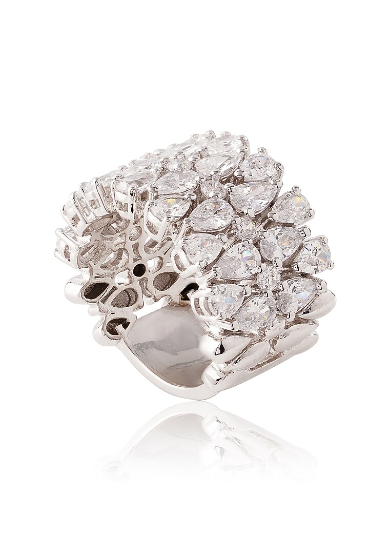 White Finish Pearl-Cut Stone Ring In Sterling Silver by PRATA at Pernia's Pop Up Shop
