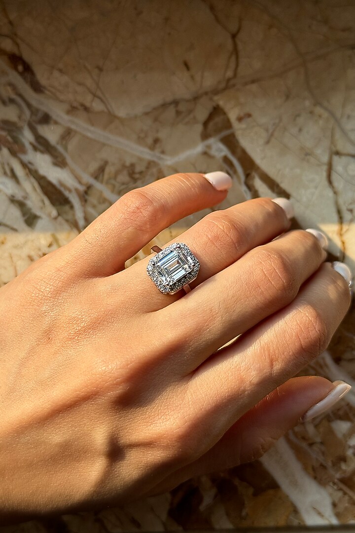 White Finish White Stone Ring In Sterling Silver by PRATA at Pernia's Pop Up Shop