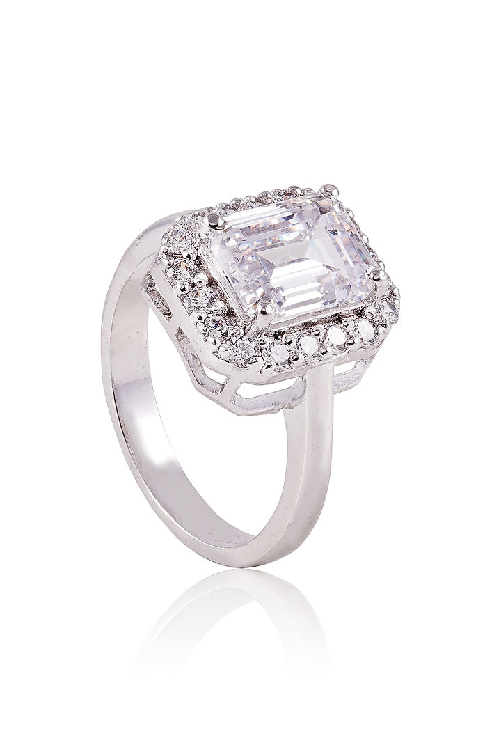 White Finish White Stone Ring In Sterling Silver by PRATA at Pernia's Pop Up Shop