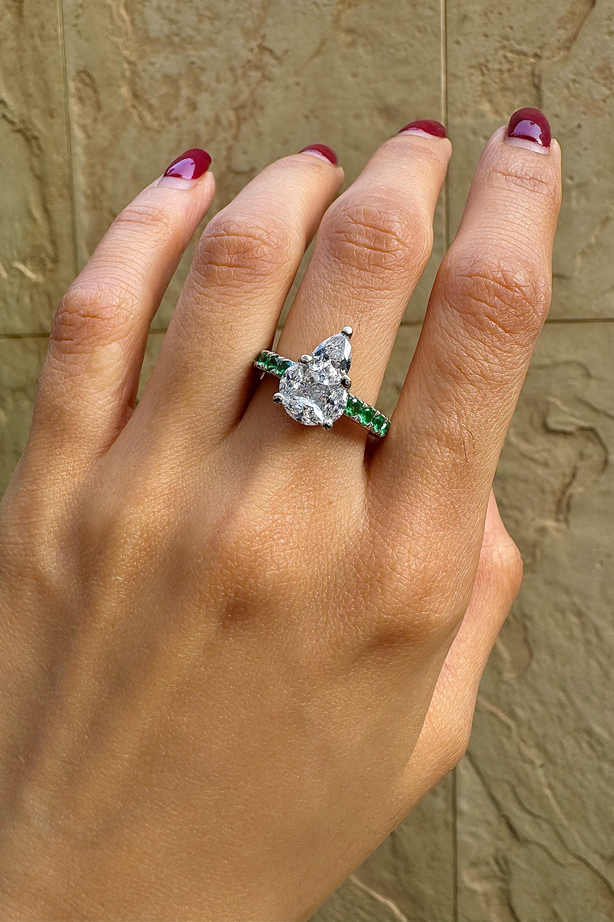 White Finish Cubic Zirconia & Green Stone Ring In Sterling Silver by PRATA at Pernia's Pop Up Shop