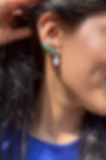 White Finish Green Stone Stud Earrings In Sterling Silver by PRATA at Pernia's Pop Up Shop