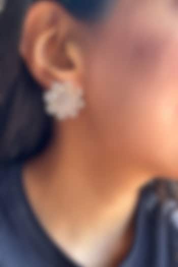 Gold Finish White Stone Stud Earrings In Sterling Silver by PRATA at Pernia's Pop Up Shop