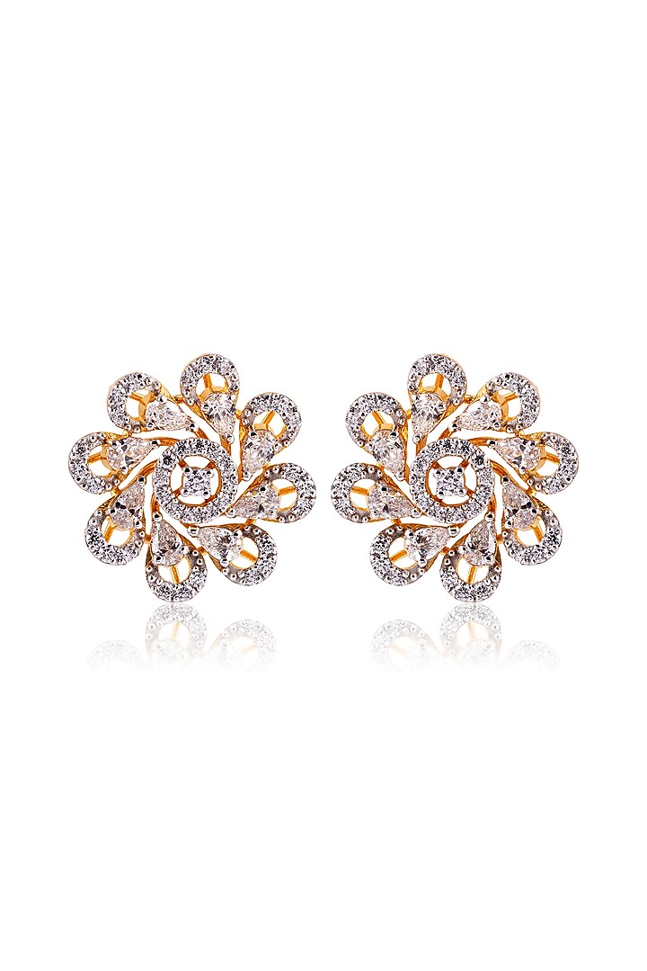 Gold Finish White Stone Stud Earrings In Sterling Silver by PRATA at Pernia's Pop Up Shop
