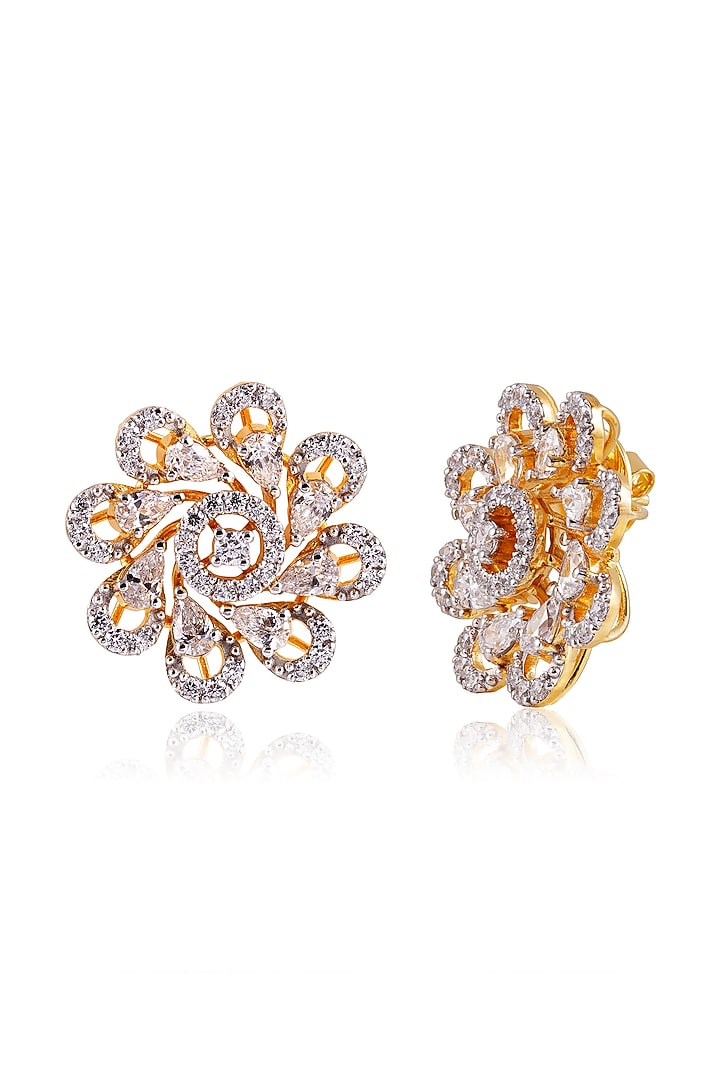 Gold Finish White Stone Stud Earrings In Sterling Silver by PRATA at Pernia's Pop Up Shop