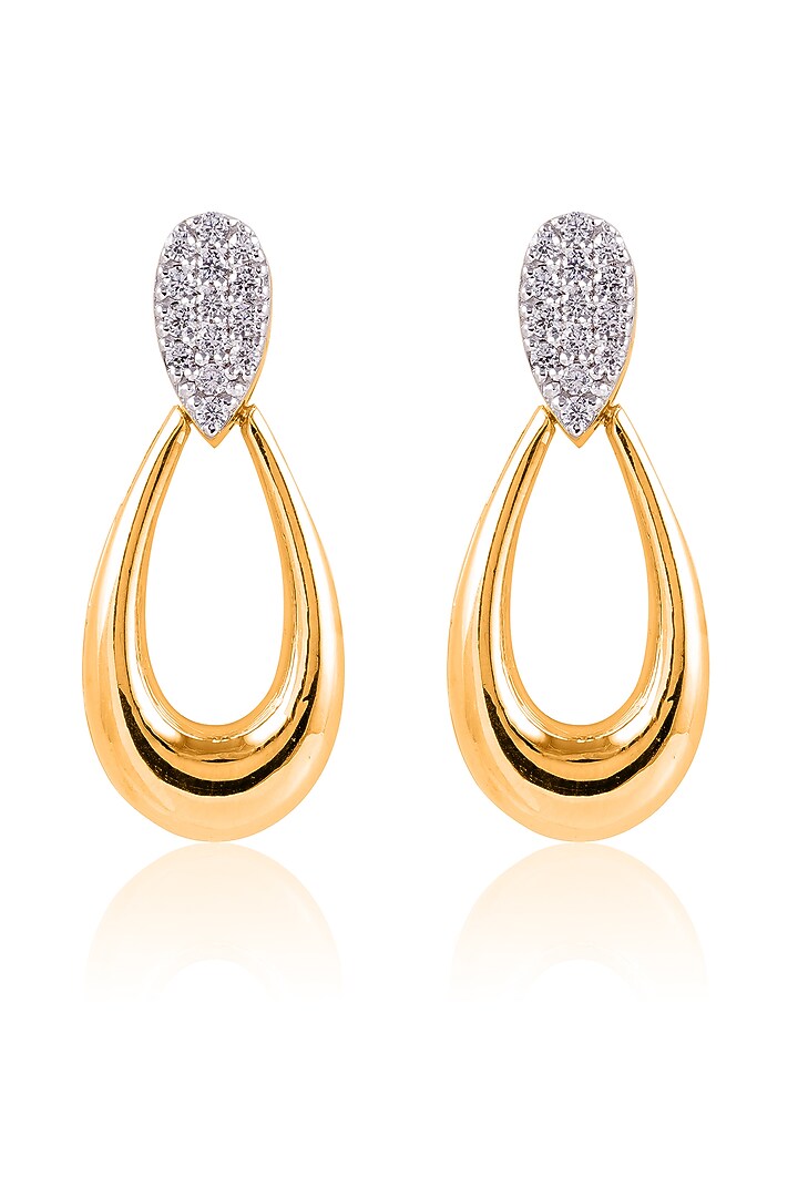 Gold Finish White Stone Dangler Earrings In Sterling Silver by PRATA at Pernia's Pop Up Shop