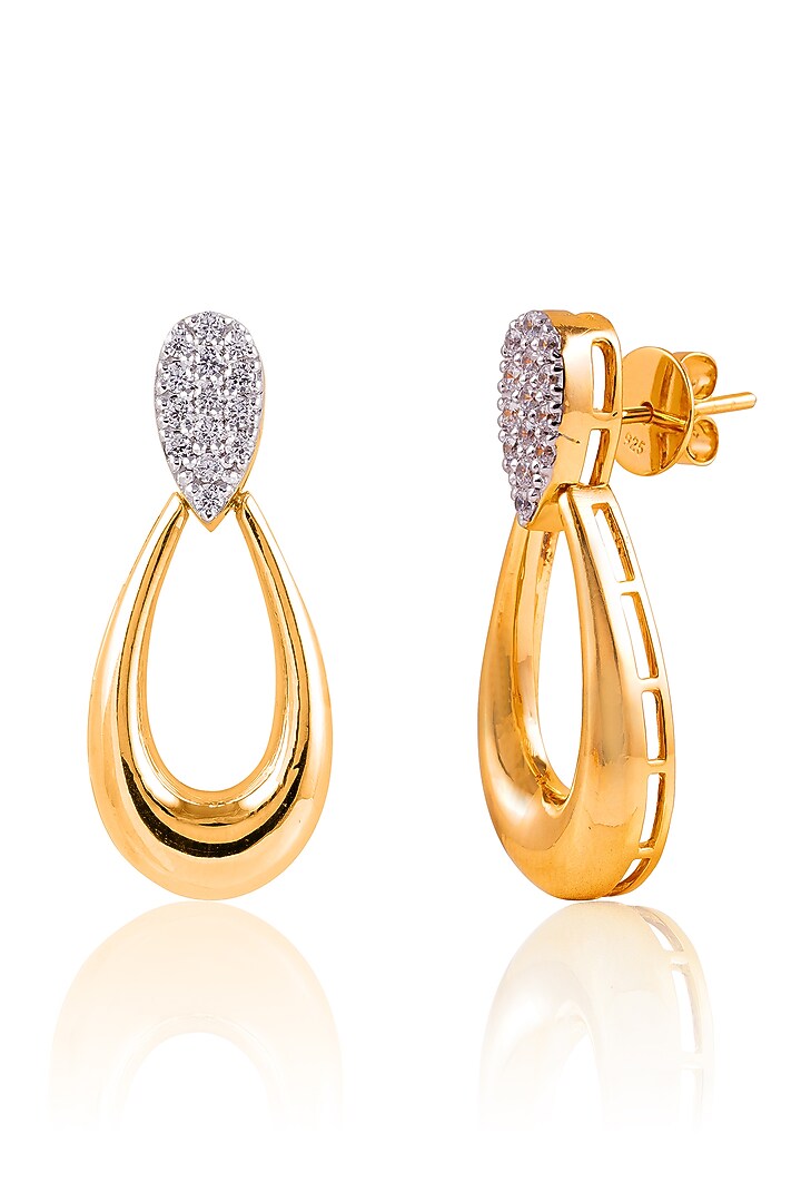 Gold Finish White Stone Dangler Earrings In Sterling Silver by PRATA at Pernia's Pop Up Shop