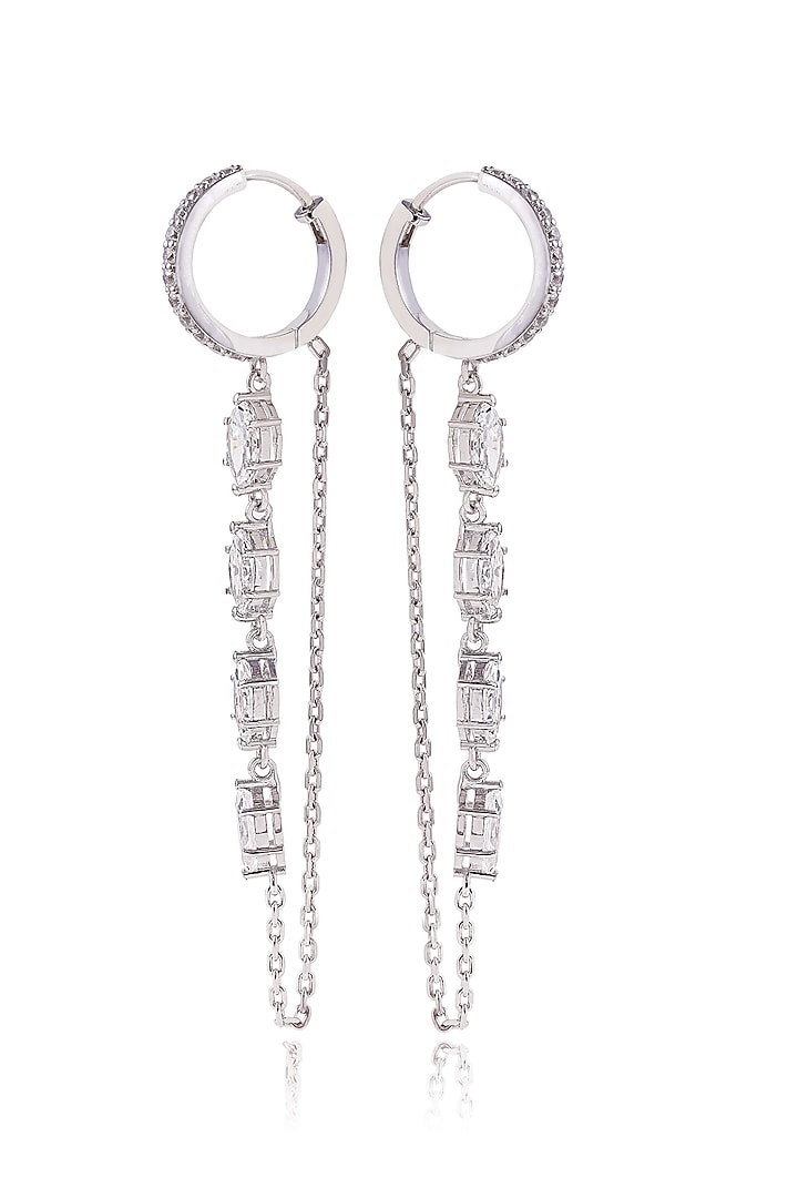 White Finish Diamond Dangler Earrings In Sterling Silver by PRATA at Pernia's Pop Up Shop