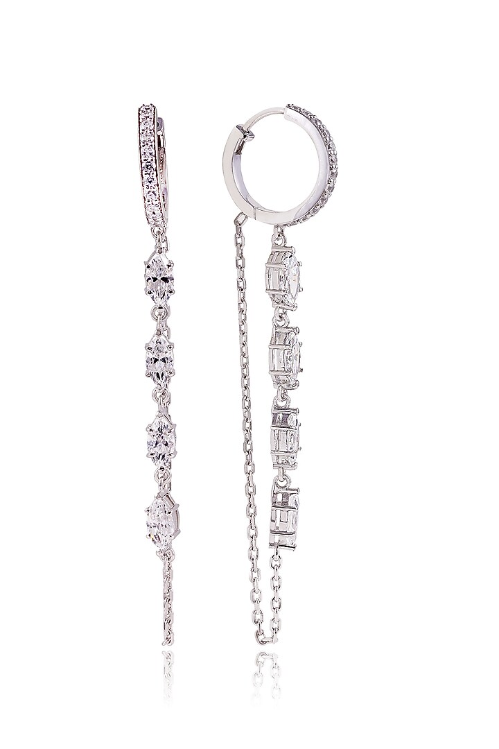 White Finish Diamond Dangler Earrings In Sterling Silver by PRATA at Pernia's Pop Up Shop