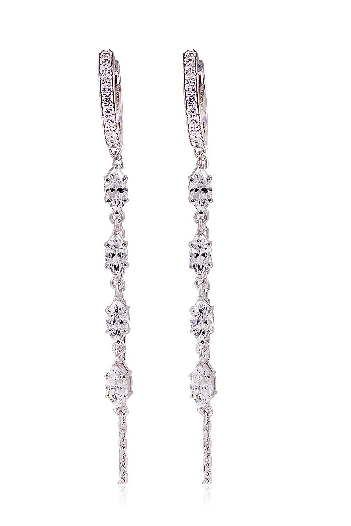 White Finish Diamond Dangler Earrings In Sterling Silver by PRATA at Pernia's Pop Up Shop