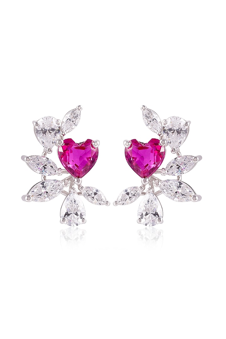 White Finish Pink Stone Stud Earrings In Sterling Silver by PRATA at Pernia's Pop Up Shop