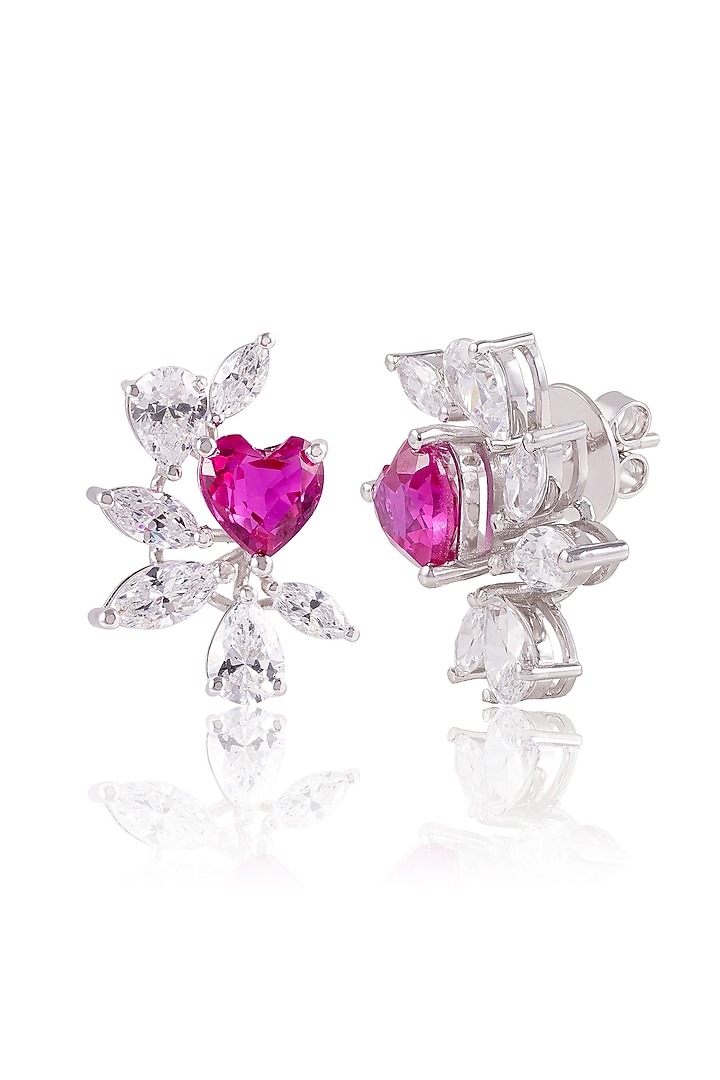 White Finish Pink Stone Stud Earrings In Sterling Silver by PRATA at Pernia's Pop Up Shop