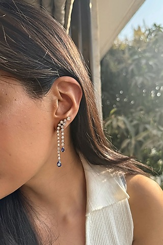 White Finish Purple Stone Dangler Earrings In Sterling Silver by PRATA