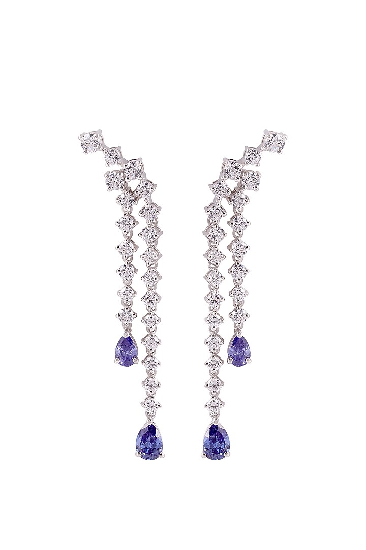 White Finish Purple Stone Dangler Earrings In Sterling Silver by PRATA at Pernia's Pop Up Shop