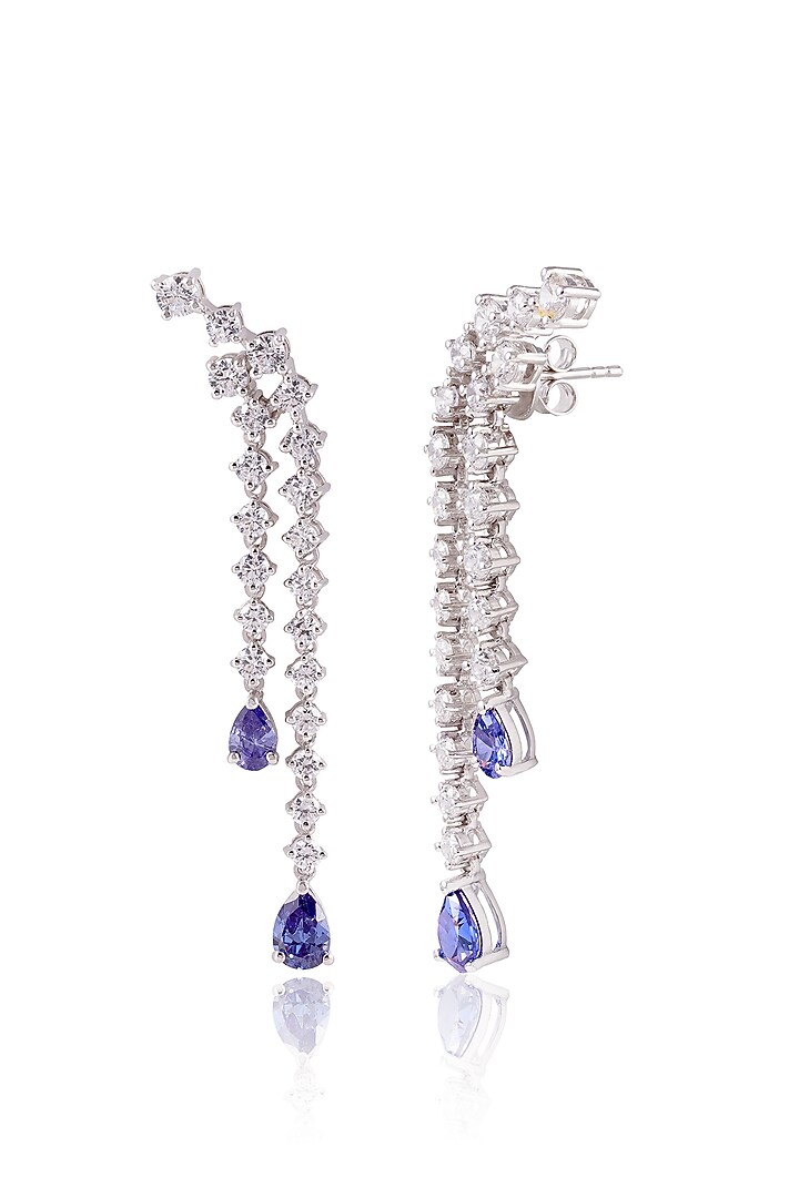 White Finish Purple Stone Dangler Earrings In Sterling Silver by PRATA at Pernia's Pop Up Shop