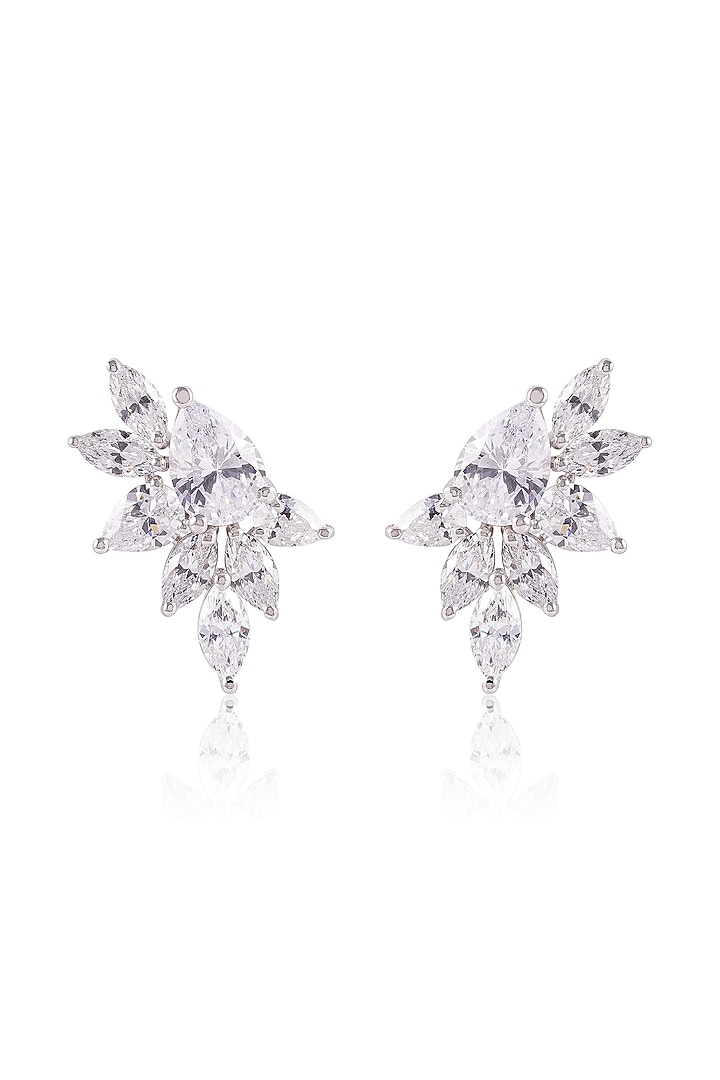 White Finish Diamond Stud Earrings In Sterling Silver by PRATA at Pernia's Pop Up Shop