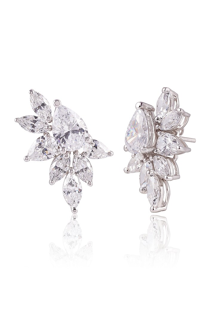 White Finish Diamond Stud Earrings In Sterling Silver by PRATA at Pernia's Pop Up Shop