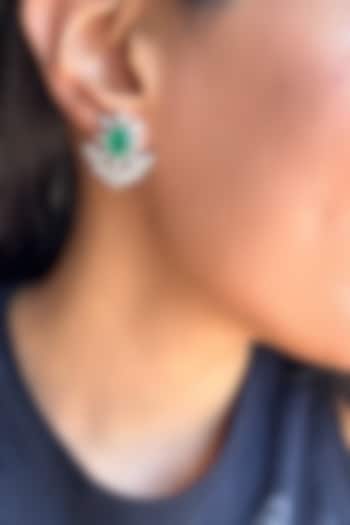 White Finish Green Stone Stud Earrings In Sterling Silver by PRATA at Pernia's Pop Up Shop