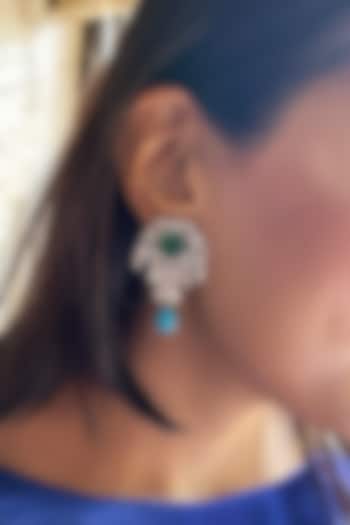 White Finish Turquoise & Green Stone Dangler Earrings In Sterling Silver by PRATA at Pernia's Pop Up Shop