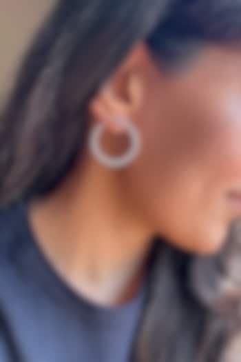 White Finish White Stone Hoop Earrings In Sterling Silver by PRATA at Pernia's Pop Up Shop