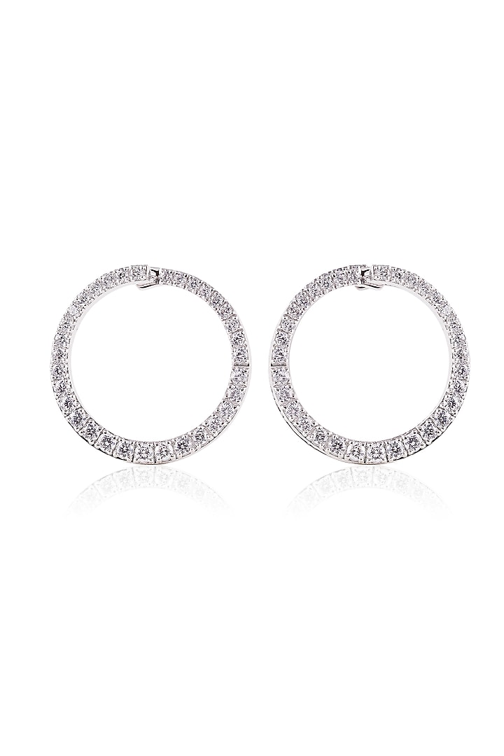 White Finish White Stone Hoop Earrings In Sterling Silver by PRATA at Pernia's Pop Up Shop