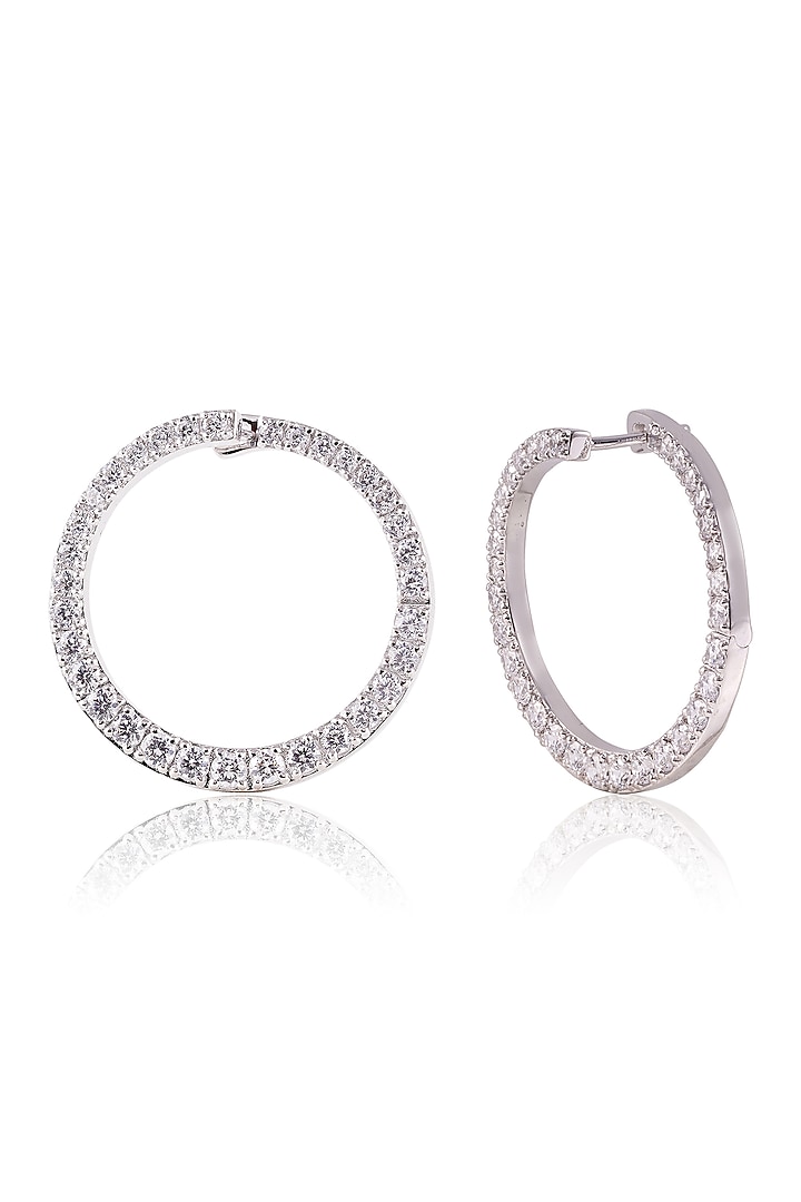 White Finish White Stone Hoop Earrings In Sterling Silver by PRATA at Pernia's Pop Up Shop