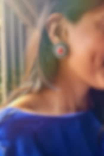 White Finish Green Stone Stud Earrings In Sterling Silver by PRATA at Pernia's Pop Up Shop