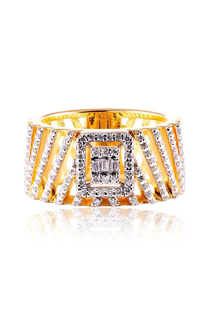 Gold Finish Diamond Ring In Sterling Silver by PRATA at Pernia's Pop Up Shop