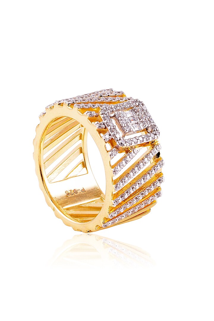 Gold Finish Diamond Ring In Sterling Silver by PRATA at Pernia's Pop Up Shop