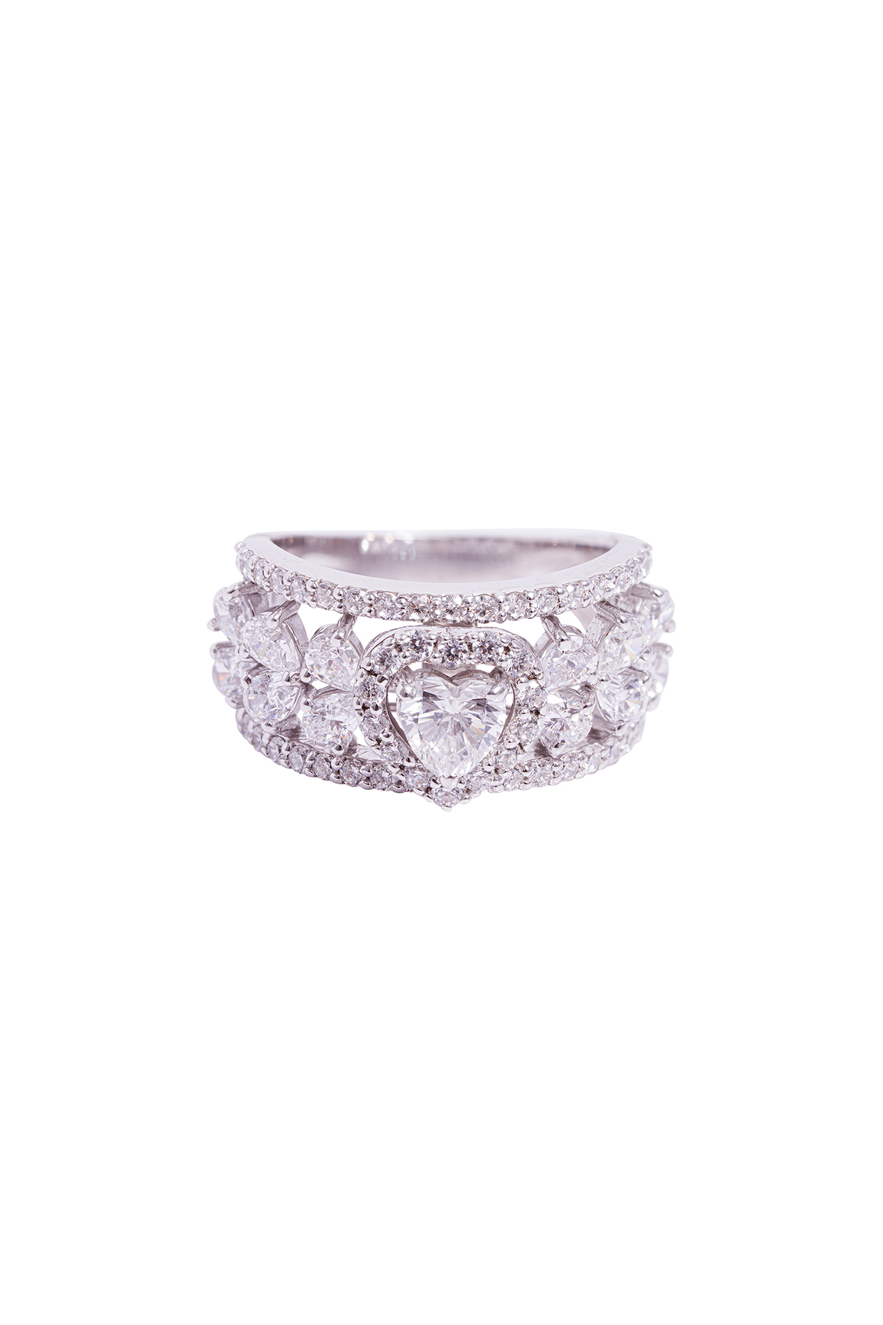 White Rhodium Finish Cubic Zirconia Ring In Sterling Silver by PRATA at Pernia's Pop Up Shop